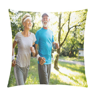 Personality  Beautiful Sporty Senior Couple Staying Fit With Running And Jogging Pillow Covers