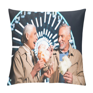 Personality  Beautiful Senior Couple Dating Outdoors - Mature Couple Having Fun At Amusement Park, Concepts About Elderly And Lifestyle Pillow Covers
