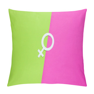 Personality  Woman Gender Symbol On Green Pink Background. Top View. Minimalism. Gender Equality Pillow Covers