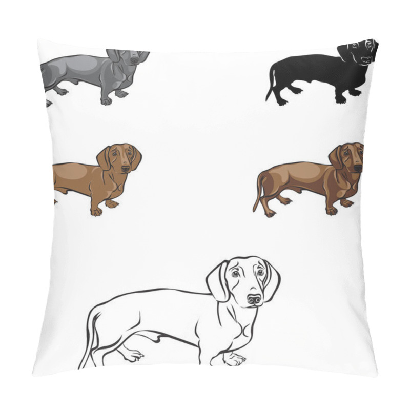 Personality  Dachshund, dachshund figure, vector, different positions, illustration, black and white, silhouette pillow covers