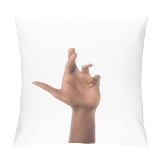 Personality  Cropped View Of African American Man Showing Letter R In Deaf And Dumb Language Isolated On White Pillow Covers