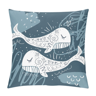Personality  Vector Little Happy Whales. Scandinavian Style Illustration. Cute Nursery Poster Pillow Covers