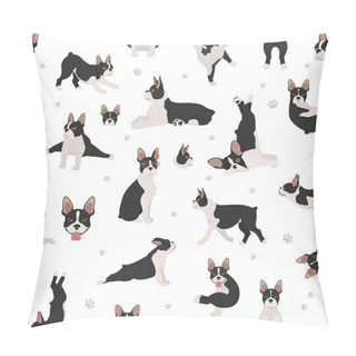 Personality  Boston Terrier Seamless Pattern. Dog Healthy Silhouette And Yoga Pillow Covers