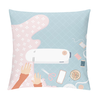 Personality  Woman Sewing On A Sewing Machine Pillow Covers