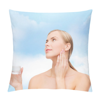 Personality  Woman Applying Cream On Her Skin Pillow Covers