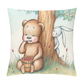 Personality  Teddy Bear Eating Berries Pillow Covers