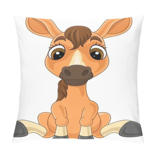 Personality  Vector Illustration Of Cartoon Cute Baby Horse Sitting Pillow Covers