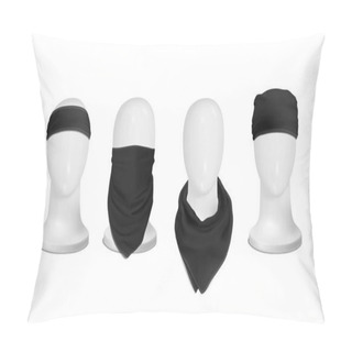 Personality  Vector. Mock Up. Black Set Bandana (buff) For Head On The Manekenium Head Pillow Covers