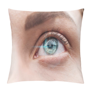 Personality  Close Up View Of Human Green Eye With Data Illustration, Robotic Concept Pillow Covers