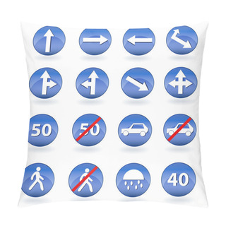Personality  Circle Blue Road Signs. Vector Illustration Pillow Covers