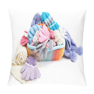Personality  Winter Accessory Collection. Hat, Scarf And Mittens In The Conta Pillow Covers