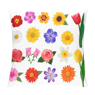 Personality  Big Collection Of Colorful Flowers. Vector Illustration. Pillow Covers