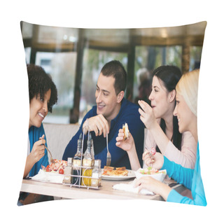 Personality  Cheerful Friends Chatting While Lunch Pillow Covers