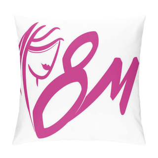 Personality  Pink Design Commemorating Women's Day With A Woman's Face Joined To 8M, To Celebrate It This 8th March. Pillow Covers