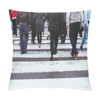 Personality  Partial View Of People Crossing Road In New York, Usa Pillow Covers