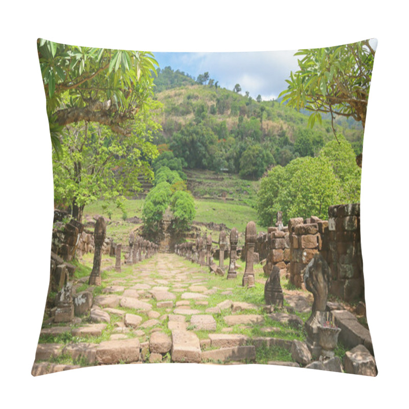 Personality  Stoney Walkway And Staircase Leading To Upper Level Of Rained Vat Phou  Pillow Covers