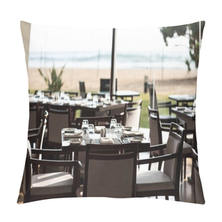 Personality  Empty Restaurant With Served Tables Pillow Covers