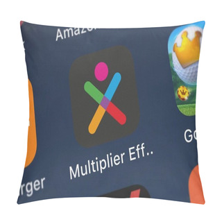 Personality  London, United Kingdom - October 02, 2018: Icon Of The Mobile App Multiplier Effect From Cisco On An IPhone. Pillow Covers