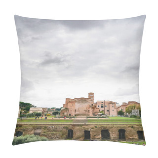 Personality  ROME, ITALY - APRIL 10, 2020: People Walking Near Temple Of Venus And Roma Ruins  Pillow Covers