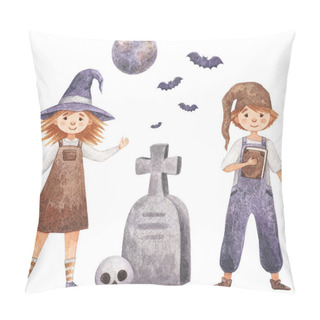 Personality  Watercolor Drawing With Animal. Autumn Clip Art For Halloween. A Mystical Character For The Design Of A Scary Party. Pillow Covers