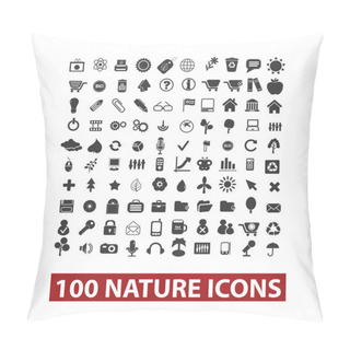 Personality  100 Nature Icons Set, Vector Pillow Covers