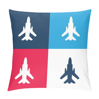 Personality  Army Airplane Bottom View Blue And Red Four Color Minimal Icon Set Pillow Covers