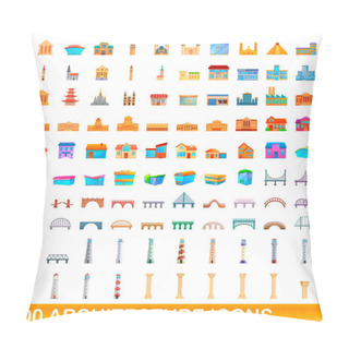 Personality  100 Architecture Icons Set, Cartoon Style Pillow Covers