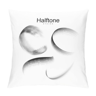 Personality  Halftone 3d Circular Shapes Collection. Vintage Vector Halftone Curved Ribbons. Set Of Dotted Stains. Web And Print Design Elements Pillow Covers