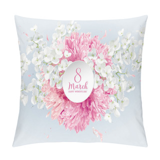 Personality  Chrysanthemums And Apple Blossom For 8 March Vector Greeting Car Pillow Covers