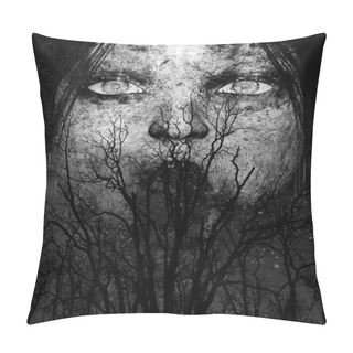 Personality  3d Illustration Of Close Up Scary Ghost Woman In The Woods,Horror Background Mixed Media Pillow Covers