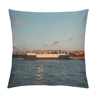 Personality  Cargo Ship Moored In Port Of Istanbul, Turkey  Pillow Covers
