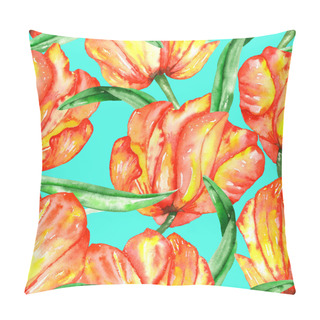 Personality  A Seamless Pattern With The Watercolor Red And Yellow Tulips Pillow Covers