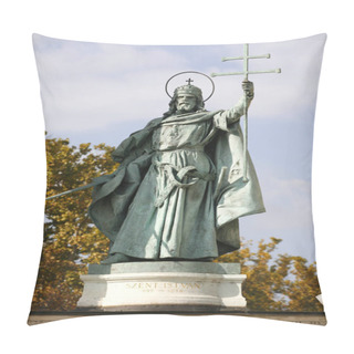 Personality  Statue Of Saint Stephen Istvan King Of Hungary  On Heroes Square Budapest Hungary Pillow Covers