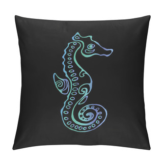 Personality  Color Neon Illustration Of A Sea Animal. Sea Horse. Pillow Covers