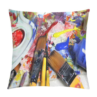 Personality  Art Palette And Mix Of Brushes Pillow Covers
