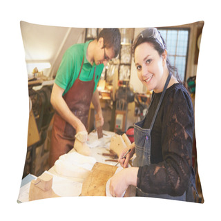 Personality  Shoemakers Preparing Shoe Lasts In A Workshop Pillow Covers