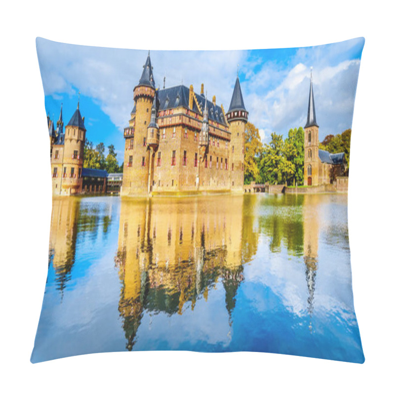 Personality  Haarzuilens, Utrecht/the Netherlands - Oct. 1, 2018: Magnificent Castle De Haar surrounded by a Moat, a 14th century Castle completely rebuild in the late 19th century pillow covers