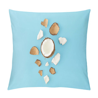Personality  Top View Of Arranged Coconut Pieces Isolated On Blue Pillow Covers
