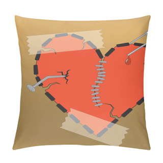 Personality  Background. Love. The Broken Fragmentary Heart With A Nail. Pillow Covers
