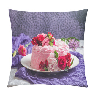 Personality  Pink Cake With Natural Beautiful Flowers Pillow Covers