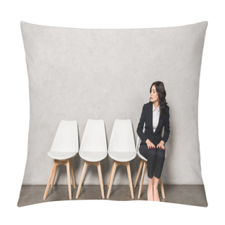 Personality  Attractive Brunette Woman In Formal Wear Sitting On Chair Before Job Interview  Pillow Covers