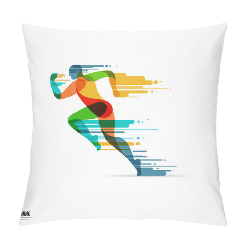 Personality  Running man, sport colorful poster, icon with splashes, shapes pillow covers