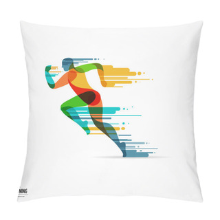 Personality  Running Man, Sport Colorful Poster, Icon With Splashes, Shapes Pillow Covers