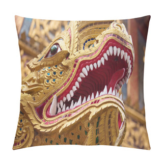 Personality Detail Of A Gilded Naga Of The Wihan Luang At Wat Phra Singh, Chiang Mai, Thailand Pillow Covers
