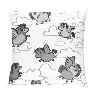 Personality  Seamless Monochrome Pattern Of Cartoon Flying Pegasus Pillow Covers