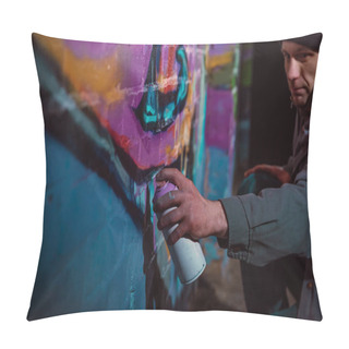 Personality  Man Painting Graffiti With Aerosol Paint On Wall At Night Pillow Covers