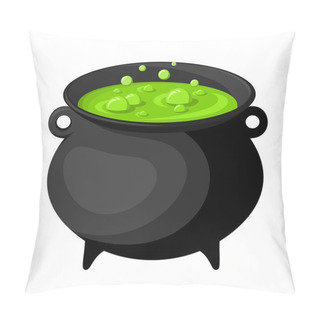 Personality  Black Witches Cauldron With Potion. Vector Illustration. Pillow Covers