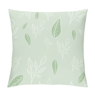 Personality  Delicate Seamless Pattern With White Outline Branches And Green Leaves On Light Green Background. Botanical Pattern. Spring/summer Print. Packaging, Wallpaper, Textile, Fabric Design Pillow Covers