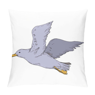 Personality  Vector Sky Bird Seagull Isolated. Black And White Engraved Ink Art. Isolated Seagull Illustration Element. Pillow Covers