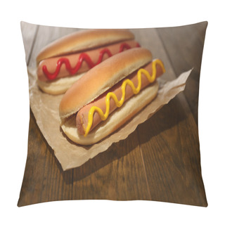 Personality  Tasty Hot Dogs On Wooden Table Pillow Covers
